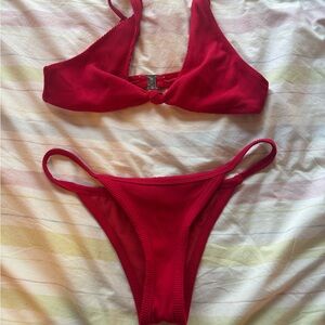 White Fox Red Ribbed Bikini